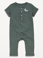 Short-Sleeve Henley Linen-Blend One-Piece for Baby