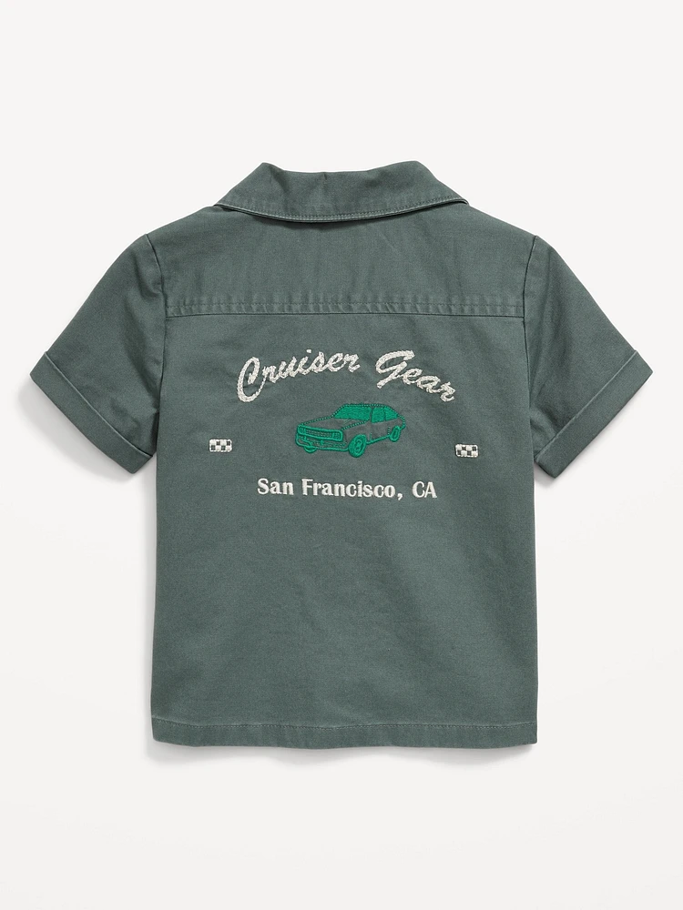 Short-Sleeve Embroidered Pocket Shirt for Toddler Boys