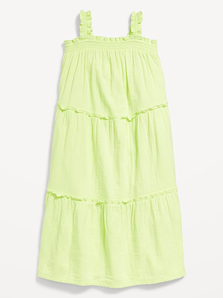 Sleeveless Ruffle-Trim Tiered Midi Dress for Girls