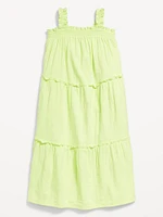Sleeveless Ruffle-Trim Tiered Midi Dress for Girls