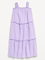 Sleeveless Ruffle-Trim Tiered Midi Dress for Girls