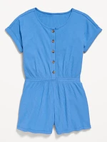 Short-Sleeve Button-Front Romper for Girls