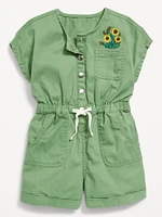 Short-Sleeve Utility Pocket Romper for Toddler Girls