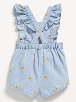 Printed Ruffle-Trim Chambray Shortalls for Baby