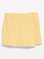 High-Waisted Linen-Blend Mini Wrap Skort