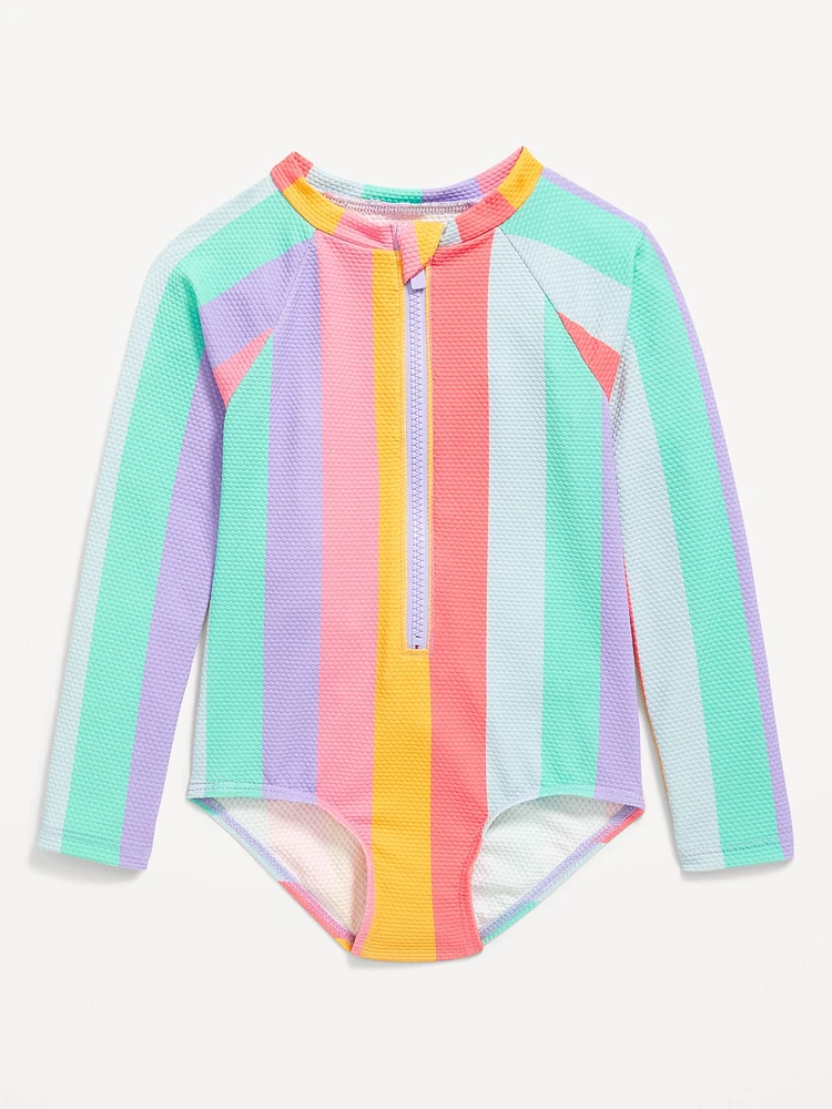 Long-Sleeve Rashguard One-Piece Swimsuit for Toddler Girls