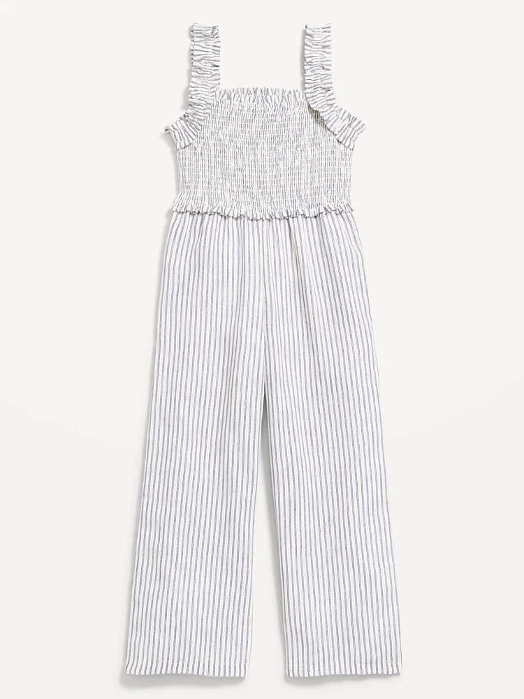 Ruffle-Trim Smocked Jumpsuit for Girls