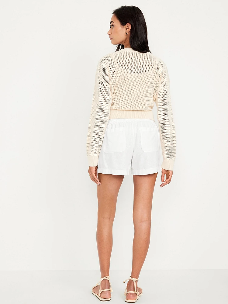 High-Waisted Linen-Blend Shorts -- 3.5-inch inseam