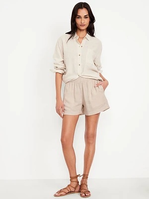 High-Waisted Linen-Blend Shorts -- 3.5-inch inseam