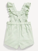 Ruffle-Trim Twill Shortalls for Baby