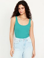 First-Layer Ribbed Scoop-Neck Tank Top