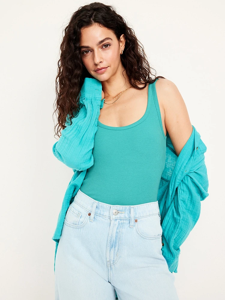 First-Layer Ribbed Scoop-Neck Tank Top
