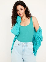 First-Layer Ribbed Scoop-Neck Tank Top