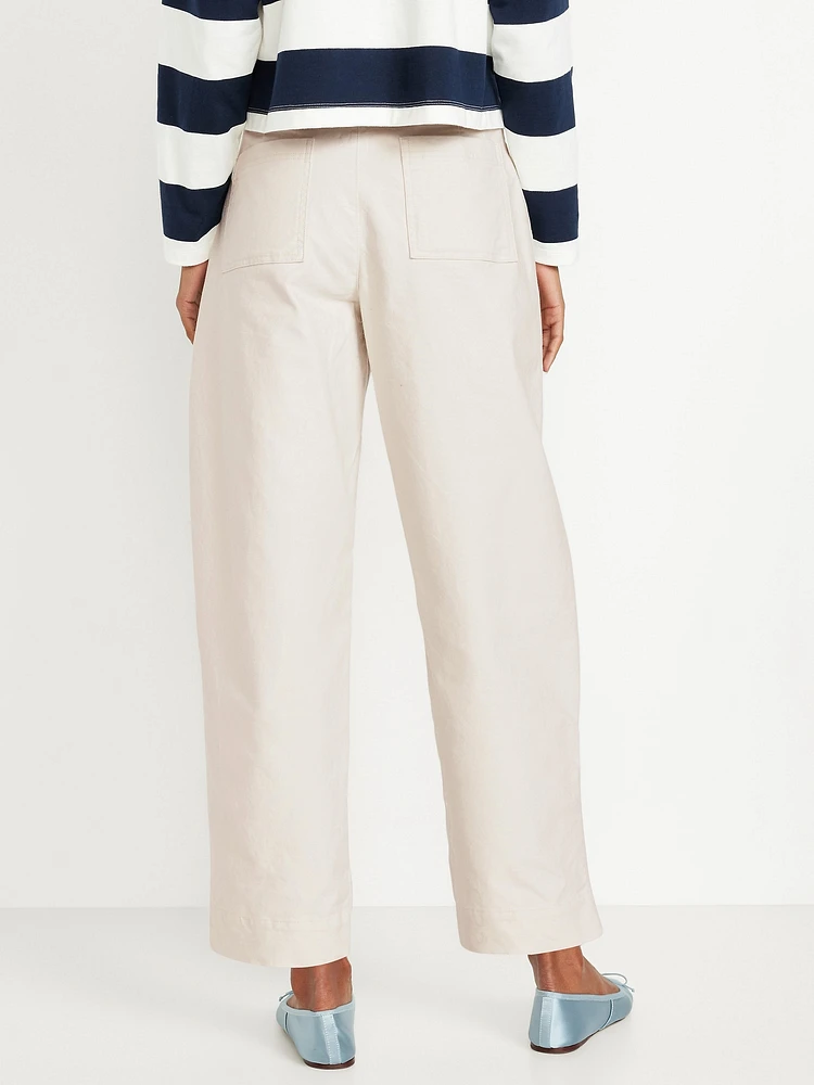 High-Waisted Canvas Barrel Ankle Pants