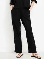 High-Waisted Linen-Blend Straight Ankle Pants