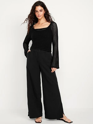 High-Waisted Crinkle Gauze Wide-Leg Pants