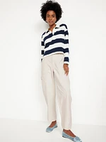 High-Waisted Canvas Barrel Ankle Pants