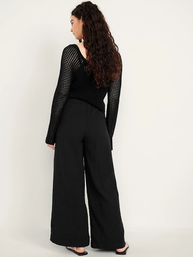 High-Waisted Crinkle Gauze Wide-Leg Pants