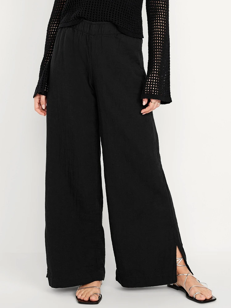 High-Waisted Crinkle Gauze Wide-Leg Pants