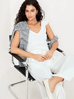 Ruffle-Trim Mixed Material Top