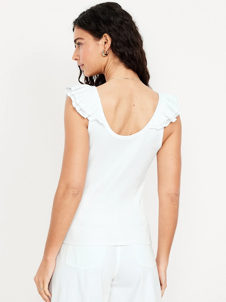 Ruffle-Trim Mixed Material Top
