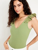 Ruffle-Trim Mixed Material Top