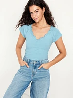 Lace-Trim V-Neck Top
