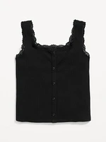 Fitted Button-Front Ribbed Tank Top for Girls