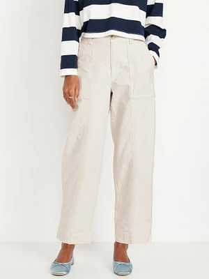 High-Waisted Canvas Barrel Ankle Pants