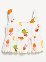Printed Sleeveless Button-Front Double-Weave Top for Girls