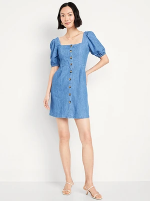 Puff-Sleeve Mini Dress