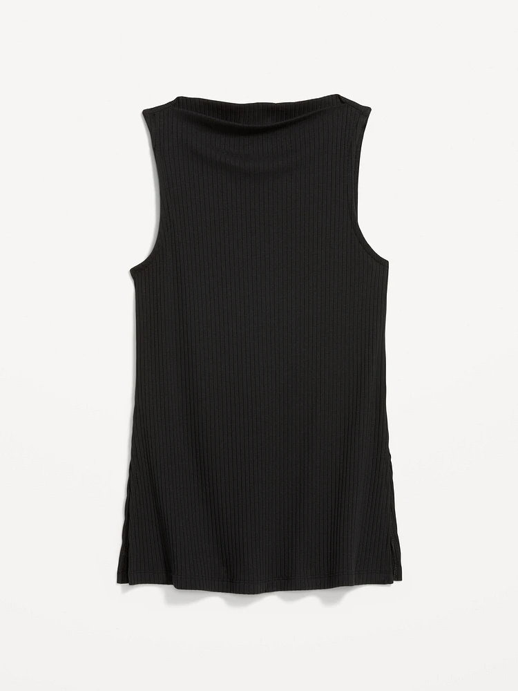 Slit-Neck Ribbed Top