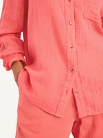 Crinkle Gauze Button-Down Shirt