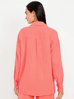 Crinkle Gauze Button-Down Shirt
