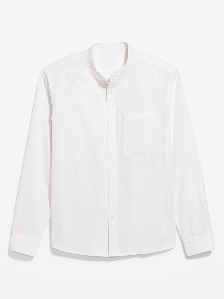 Banded-Collar Linen-Blend Shirt