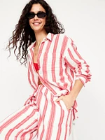 Crinkle Gauze Button-Down Shirt