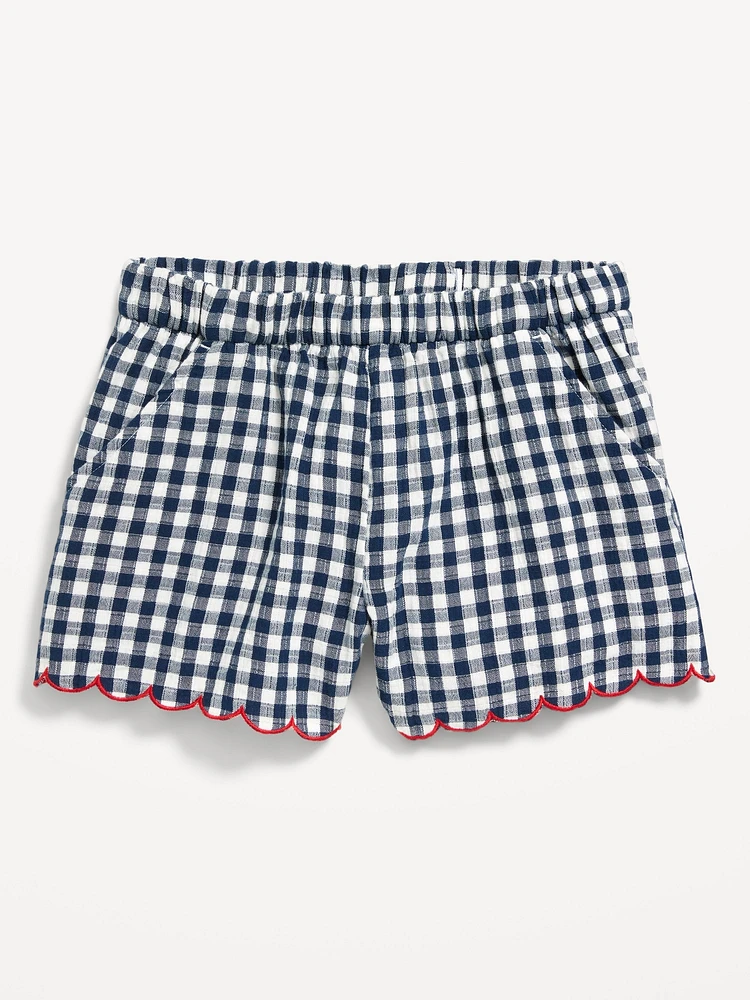 Printed Double-Weave Scallop-Trim Shorts for Girls