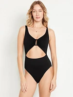 Textured One-Piece Cut-Out Swimsuit