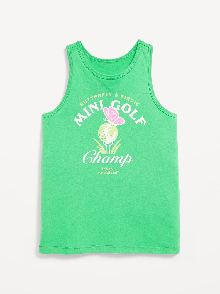 Fitted Back Cutout Graphic Tank Top for Girls