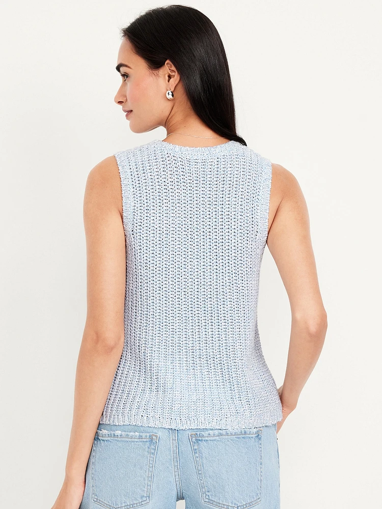 Sleeveless Open-Stitch Sweater