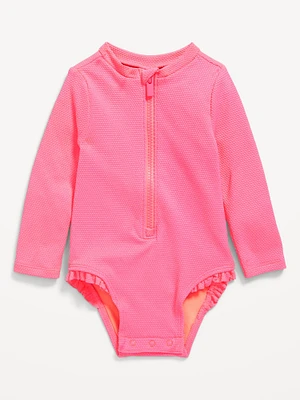 Textured Zip-Front Rashguard One-Piece Swimsuit for Baby