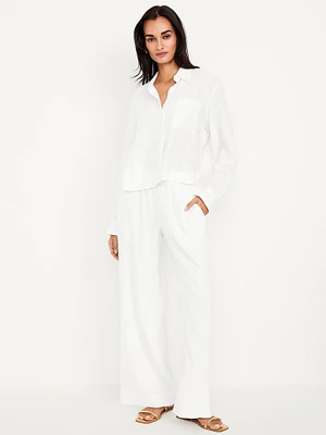 High-Waisted Linen-Blend Wide-Leg Pants