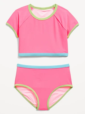 Color-Block Raglan-Sleeve Swim Set for Girls