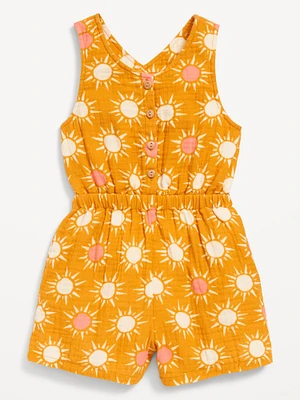 Sleeveless Button-Front Romper for Toddler Girls