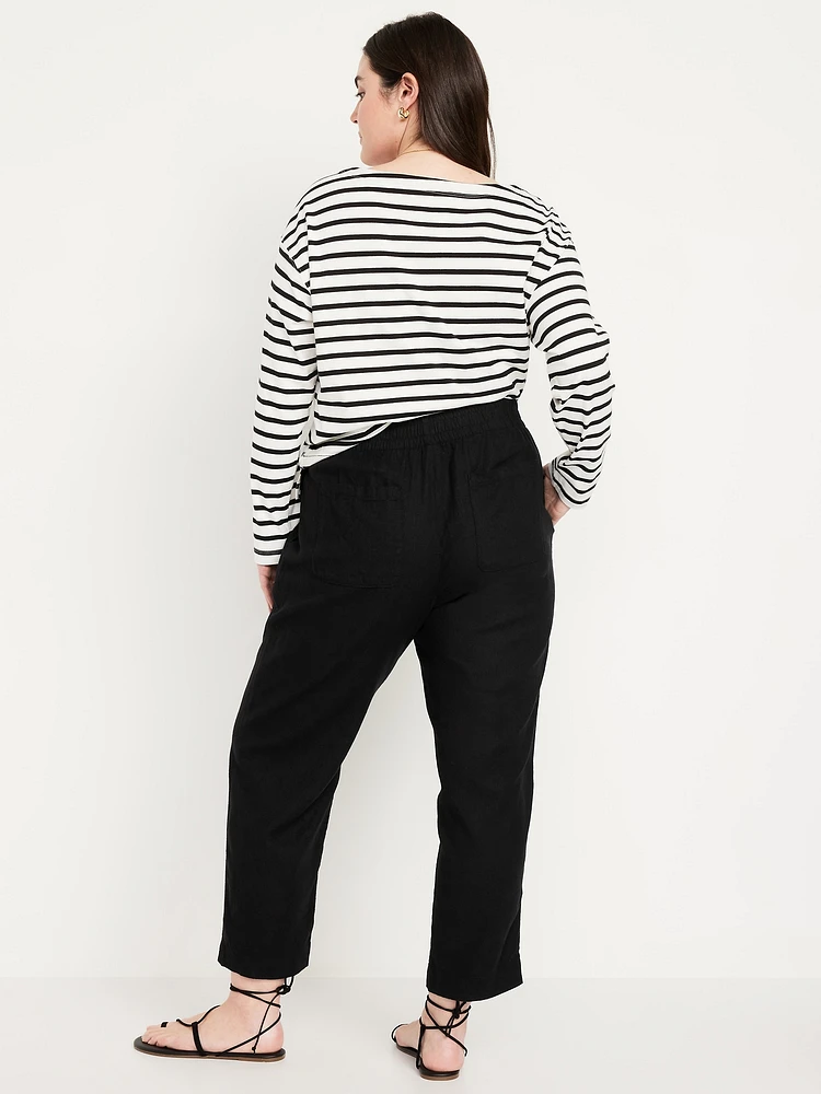 High-Waisted Linen-Blend Straight Ankle Pants