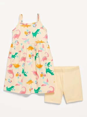 Printed Sleeveless Dress and Biker Shorts Set for Toddler Girls