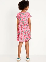 Printed Short-Sleeve Jersey-Knit Dress for Girls