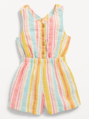 Sleeveless Button-Front Romper for Toddler Girls