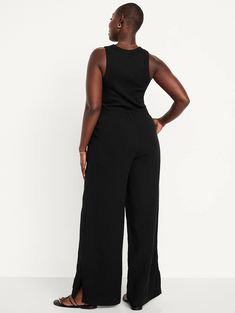 High-Waisted Crinkle Gauze Wide-Leg Pants