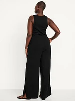 High-Waisted Crinkle Gauze Wide-Leg Pants